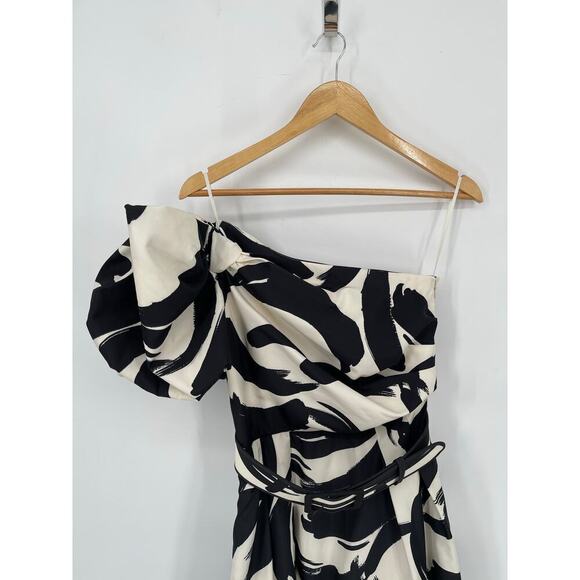Rebecca Vallance Black White Pompidou One Shoulder Midi Dress size US 6 AUS 10 - Picture 5 of 15